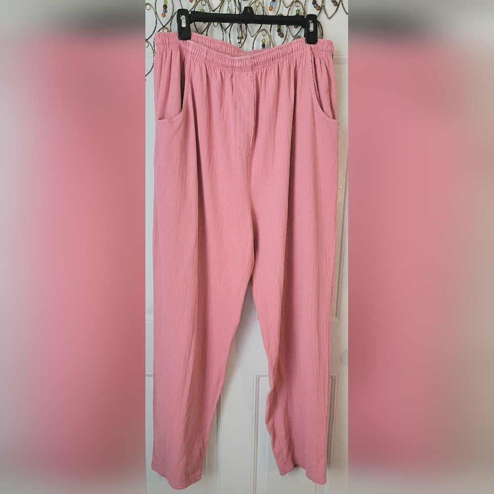 90s Vintg Northern Reflections 100% Cotton Pants Womens XL Rose Relaxed High Ris
